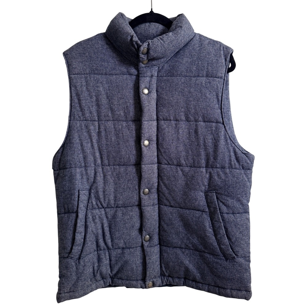 Banana Republic Puffer Vest‎ Mens Medium Blue Heather Quilted Cotton Zip Snap